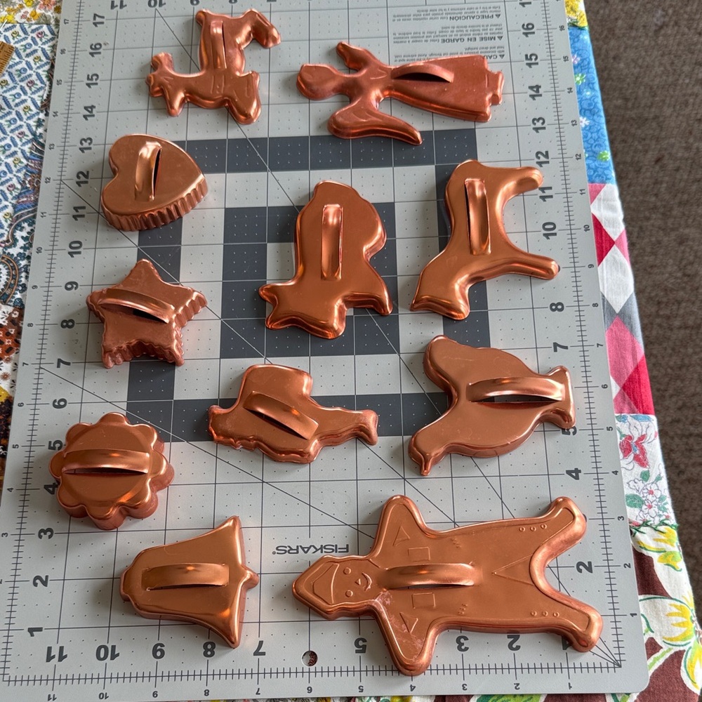 Vintage Copper-Tone Aluminum Cookie Cutters – Set of 12 – Assorted Shapes